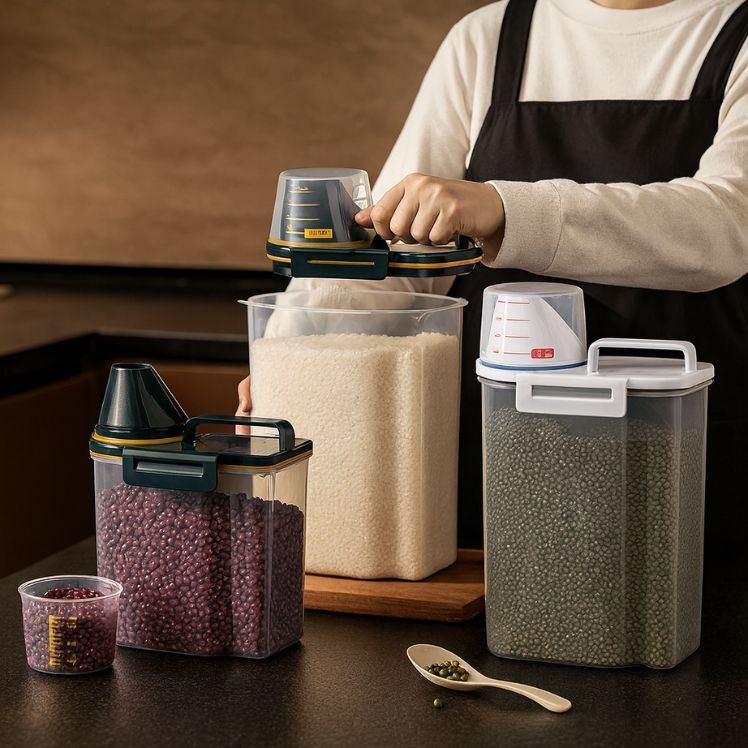 1.5kg/2kg Dog Cat Food Pail Plastic Storage Tank with Measuring Cup Container Moisture-proof Sealed Jar Pet Supplies Accessories