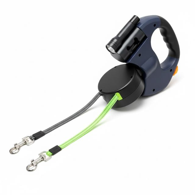 Retractable Dual Doggie Leash with LED Light, 360 Swivel No Tangle for Each Dog Independent Braking with 3M Reflective Leads
