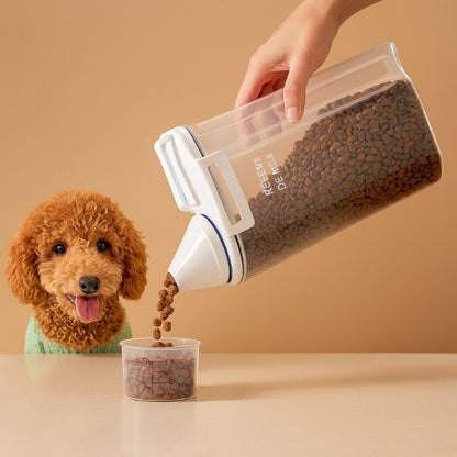 1.5kg/2kg Dog Cat Food Pail Plastic Storage Tank with Measuring Cup Container Moisture-proof Sealed Jar Pet Supplies Accessories