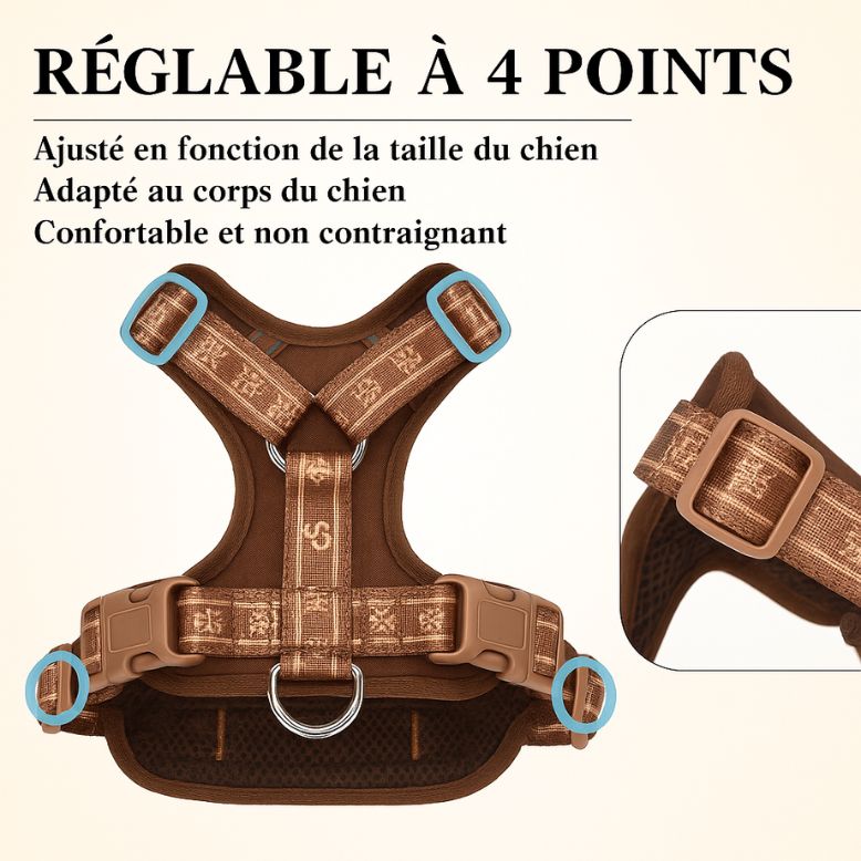 HP521-1--Classics Pet Dog Harness, Adjust with Durable Webbing, Anti-Deformation Alloy Ring, 4 Points Adjustable.