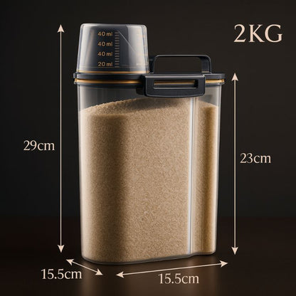 1.5kg/2kg Dog Cat Food Pail Plastic Storage Tank with Measuring Cup Container Moisture-proof Sealed Jar Pet Supplies Accessories