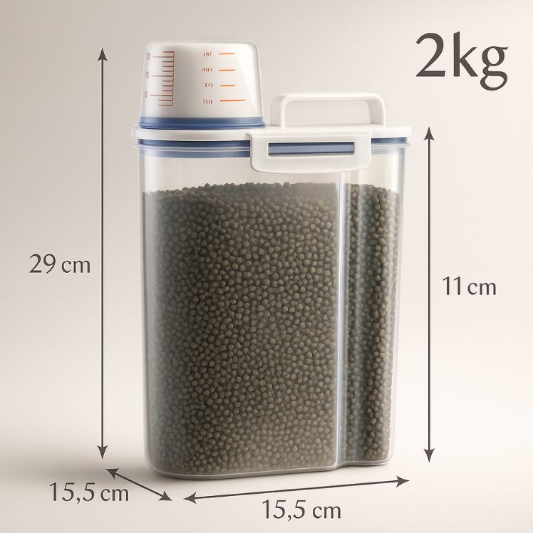 1.5kg/2kg Dog Cat Food Pail Plastic Storage Tank with Measuring Cup Container Moisture-proof Sealed Jar Pet Supplies Accessories
