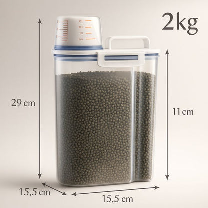 1.5kg/2kg Dog Cat Food Pail Plastic Storage Tank with Measuring Cup Container Moisture-proof Sealed Jar Pet Supplies Accessories