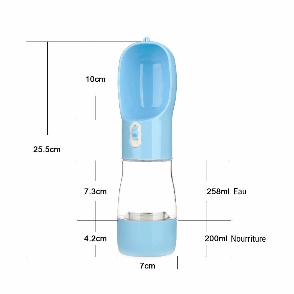 Bouteille et Distributeur d'Eau et/ou de Nourriture 2 en 1