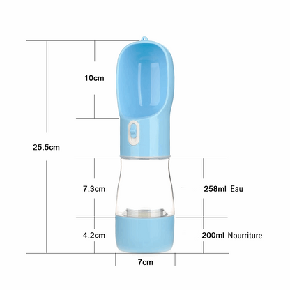 Bouteille et Distributeur d'Eau et/ou de Nourriture 2 en 1