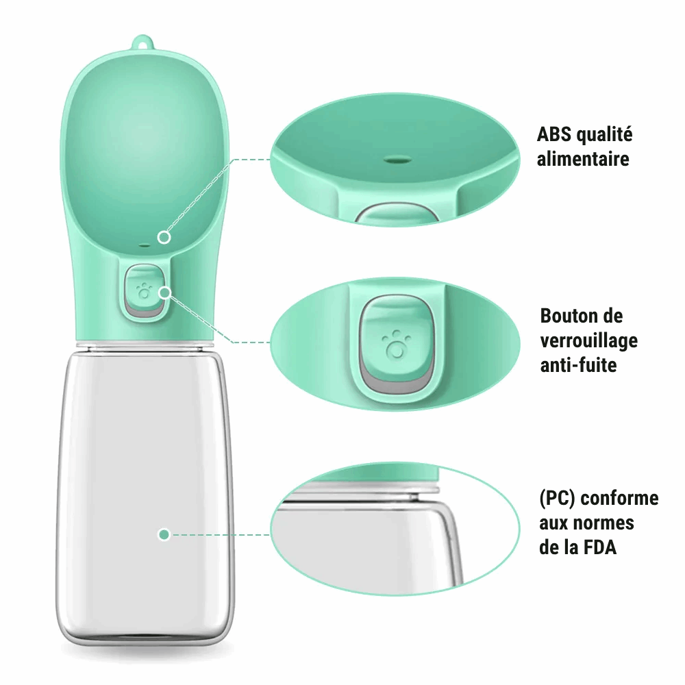 Bouteille et Distributeur d'Eau et/ou de Nourriture 2 en 1