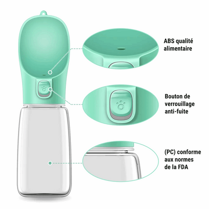 Bouteille et Distributeur d'Eau et/ou de Nourriture 2 en 1